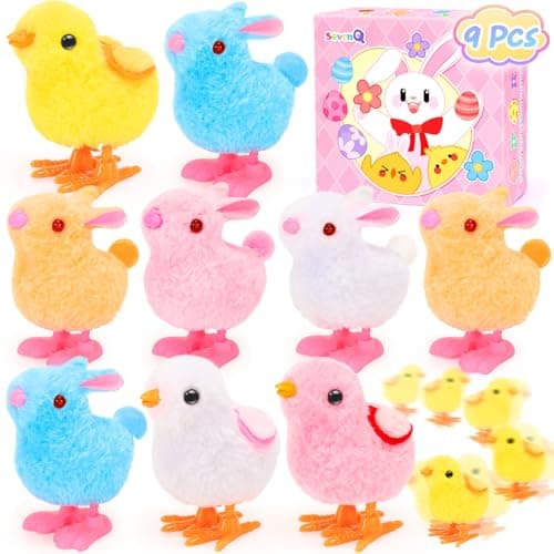 SevenQ Wind Up Toys for Kids Easter Basket Stuffers 9Pcs Hopping Bunny Toys and Plush Chicks Jumping Small Fidget Toys for Easter Egg Fillers Goodie Bags Treasure Chest Party Favors Gifts
