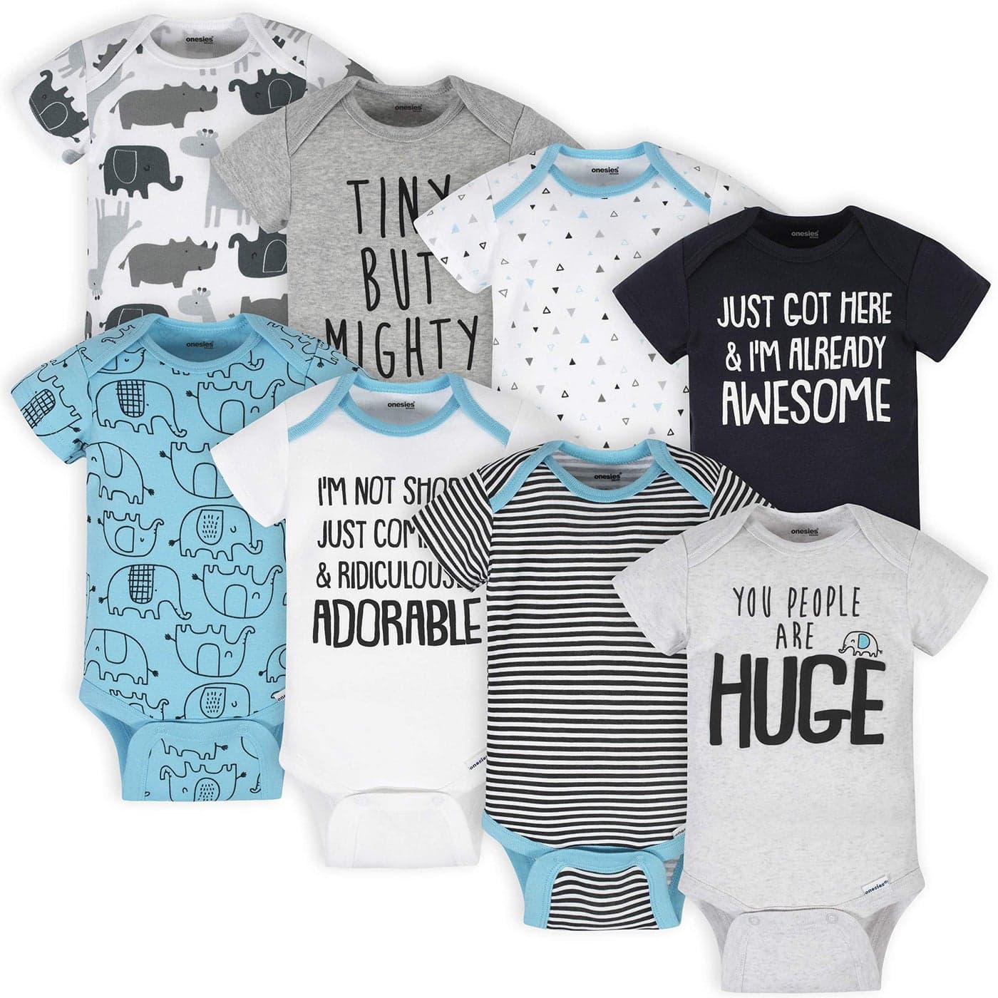 Onesies Brand baby-boys 8-pack Short Sleeve Mix & Match Bodysuits and Toddler T Shirt-Set, White Elephant, 3-6 Months US