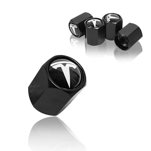 Eaglewireless 5 Pack Tire Valve Stem Caps Leakproof Aluminum Chrome Tire Valve Caps with Rubber ORings Compatible with for Tesla Model 3 S X Y White Logo