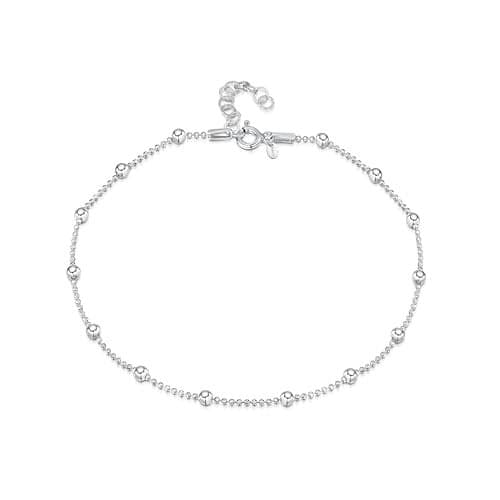 Amberta Italian Sterling Silver Anklet for Women 925 | Adjustable Ankle Bracelets for Women Beaded Heart Summer Jewelry: Beaded