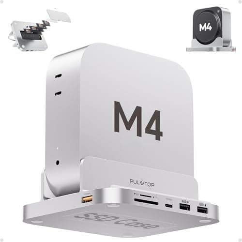 PULWTOP Mac mini M4 Dock with 4TB M2 SSD Enclosure 8in1 Aluminum Vertical USBC Hub for Mac mini M4 Pro Hub Stand with USBAC 32 10Gbps 2xUSBA 20 35mm Audio SDTF SSD NOT Included