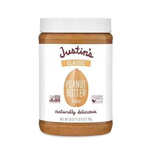 Justin's Classic Peanut Butter, Only Two Ingredients, Gluten-free, Non-GMO, Responsibly Sourced, 28 Ounce Jar (6 Pack)