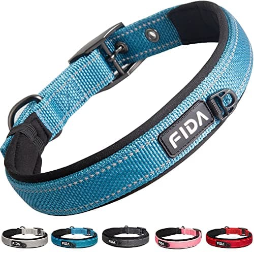 Fida Heavy Duty Dog Collar, Ultra Comfortable Soft Neoprene Padded, Adjustable Reflective Nylon Pet Collar with Durable Metal Belt Buckle for Small Breeds (S, Blue)