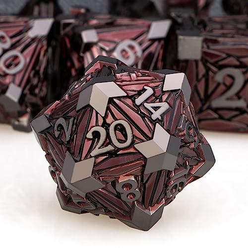 ORIFANTOU 7PCS Metal DND Dice Set with Box Debris RPG Red D and D Dice for use with DD Tabletop Games Role Playing Game Polyhedral Dice Set D20 D12 D10 D8 D6 D4