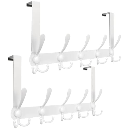 2 Pack Over The Door Hooks, No Assembly Required Door Hanger Hook, Fits Doors Up to 1.8in Thick, for Hanging Clothes, Towels, Bags, Hats
