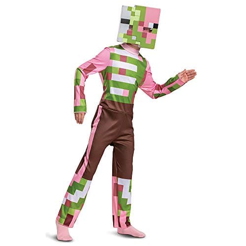 Minecraft Costume Zombie Pigman Outfit for Kids, Halloween Minecraft Costumes, Classic Size Large (10-12) Multicolored