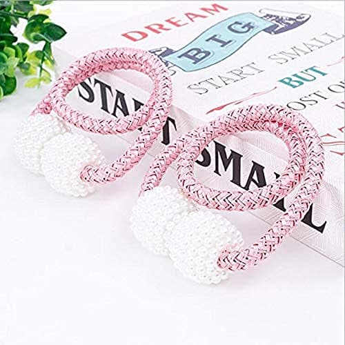HomeCloud Magnetic Curtain Tiebacks Convenient Drape Tie Backs - Pearl Decorative Rope Holdback Holder for Window Drapries Color L.Pink (1pair 2 pcs)
