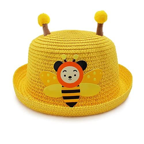 VRITRAZ Kids Hat, Summer Fashion Straw Bucket Cap, Suitable For 3-12 Years (Yellow, Unisex)