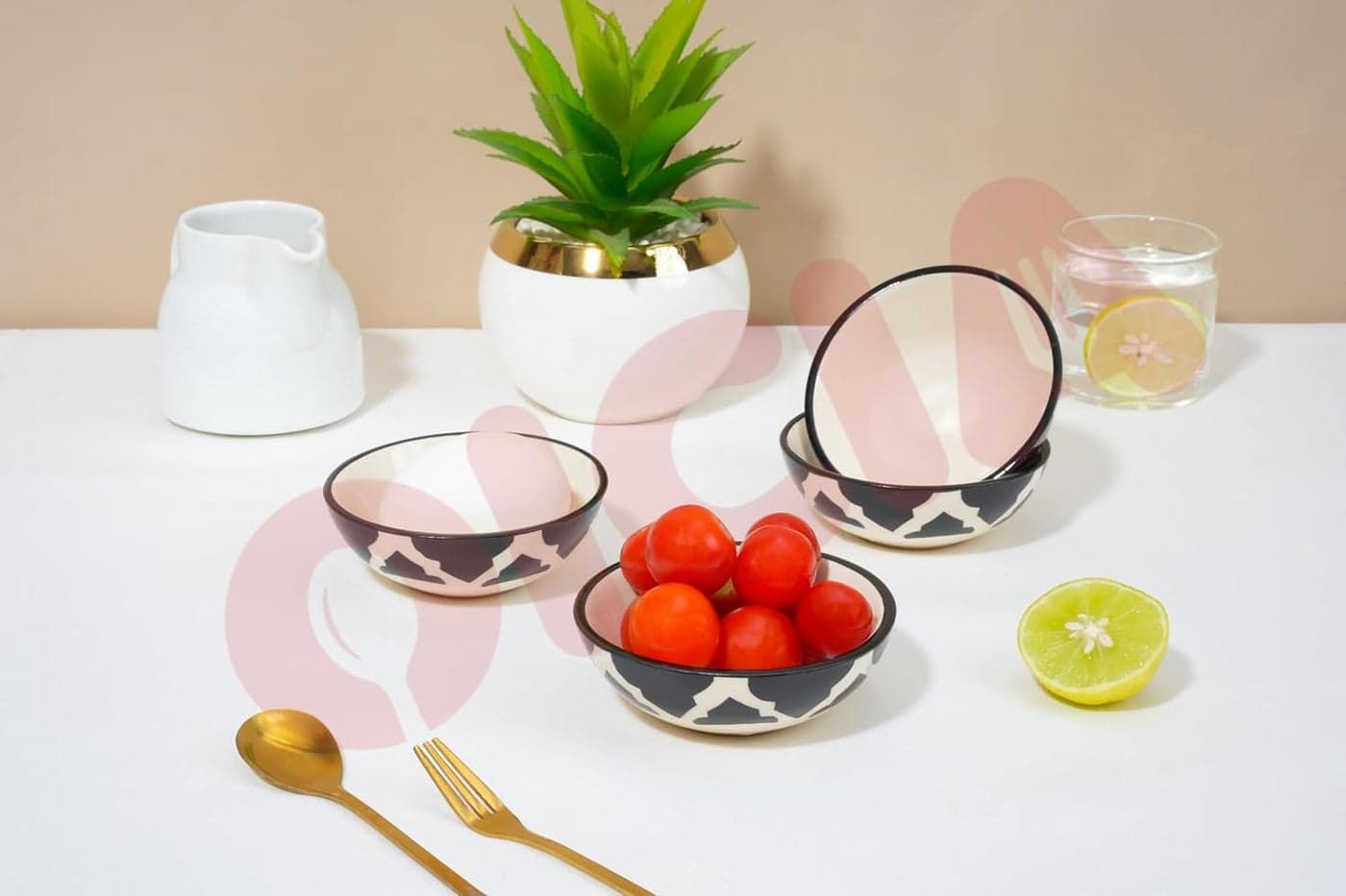 Oicia Hand Painted Ceramic Stackable Bowls For Kitchen Dishwasher Microwave Safe 75 Ml 85 CM Scratch Resistant For Soup Salad Cereal Breakfast Dinner Serving Oatmeal Black Set Of 4