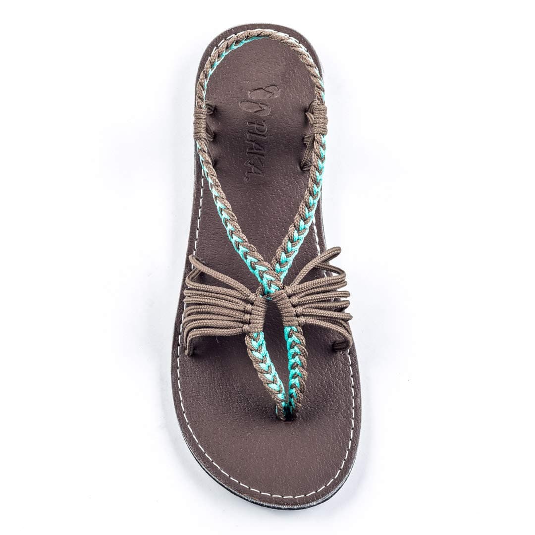 Plaka Seashell Flat Summer Sandals for Women Perfect for the Beach Walking Dressy Occasions Turquoise Gray Size 9