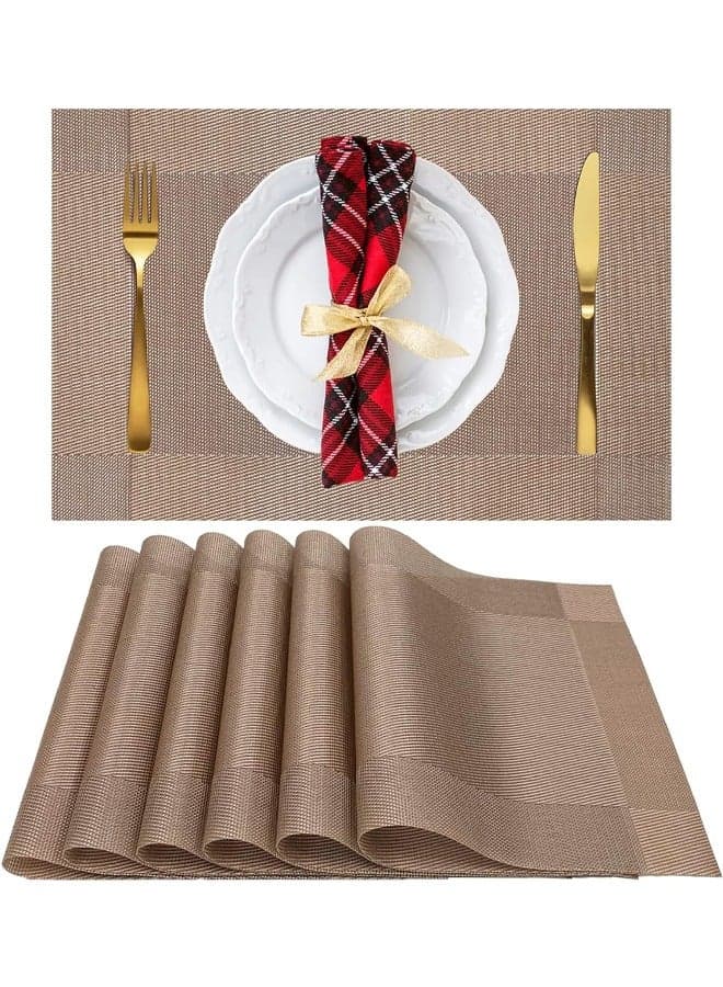 6 Pcs Placemats, Non-Slip Crossweave Woven Vinyl Insulation Place Mat,Simple and Sophisticated,Washable Table Mats For Hotel Restaurants Party Decoration 45 x 30 cm,Champagne