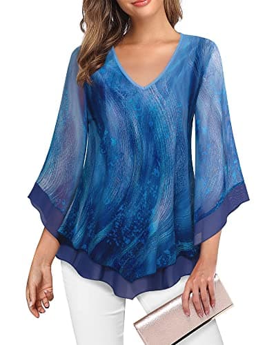 Lotusmile Women's Casual Elegant Formal Tops for Evening Party, Sheer Sleeve Tunic Blouses for Work Office Going Out, Summer Spring Fashion