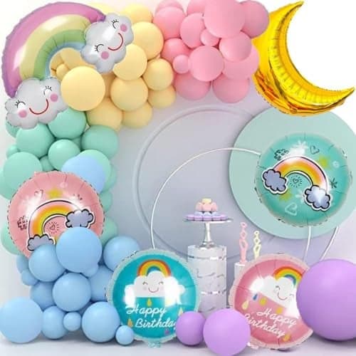 Pop The Party Rainbow Birthday Decoration Kit-58 Pcs | Happy Birthday Decor Set with Star Foil Balloon l Pastel Balloons for Boys & Girls Birthday Party Supplies