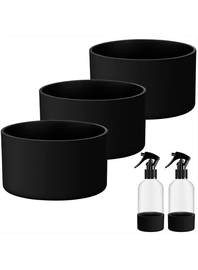 Honeydak 3 Pieces Silicone Sleeve Bottom Base Accessories for 16 oz Spray Bottles Anti Slip Cosmetic Spray Bottom Cover Washable Rubber Bottom Base for 12 to 24 oz Water Bottles (Black)