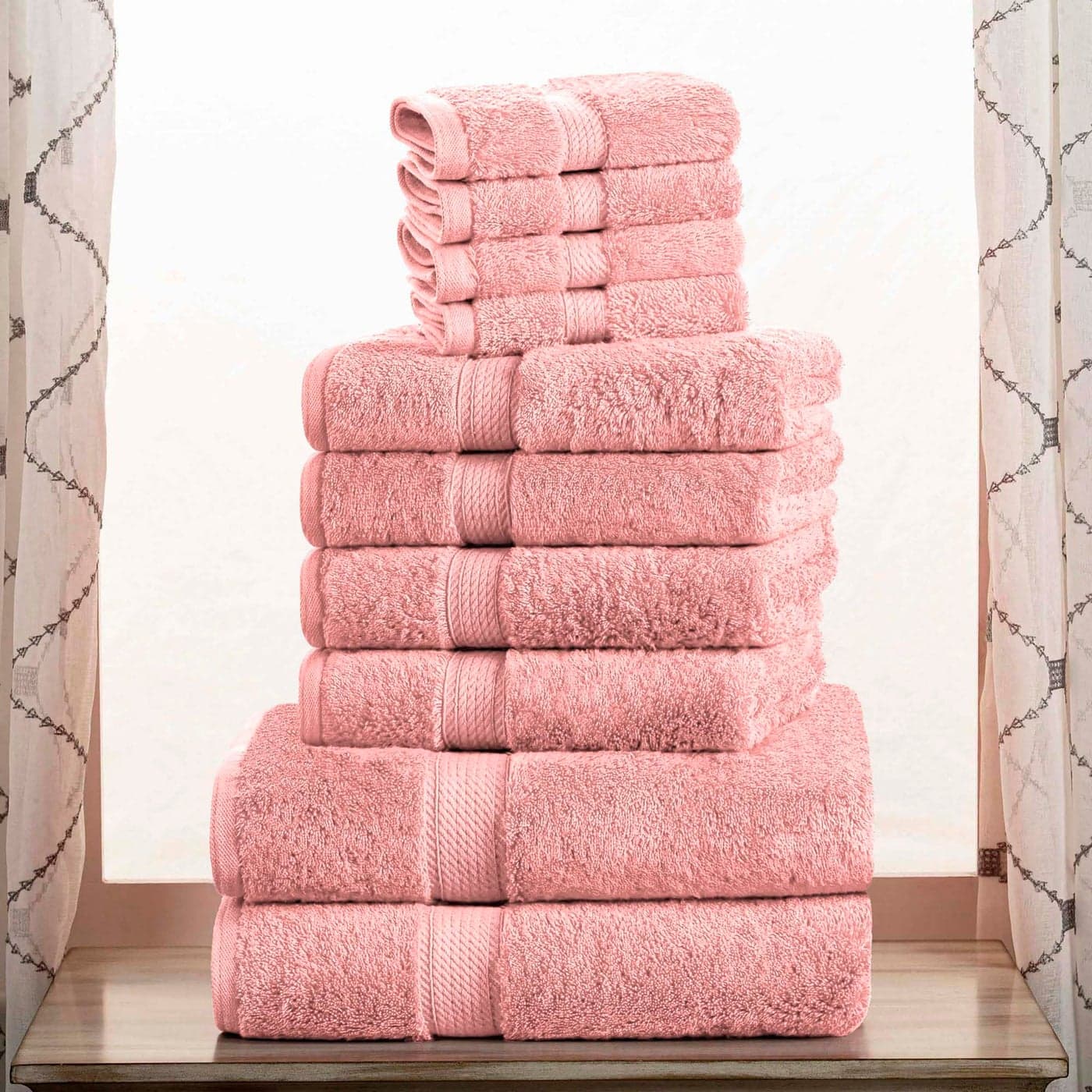 Superior Egyptian Cotton Pile 10 Piece Towel Set Includes 2 Bath 4 Hand 4 Face TowelsWashcloths Ultra Soft Luxury Towels Thick Plush Essentials Guest Bath Spa Hotel Bathroom Tea Rose
