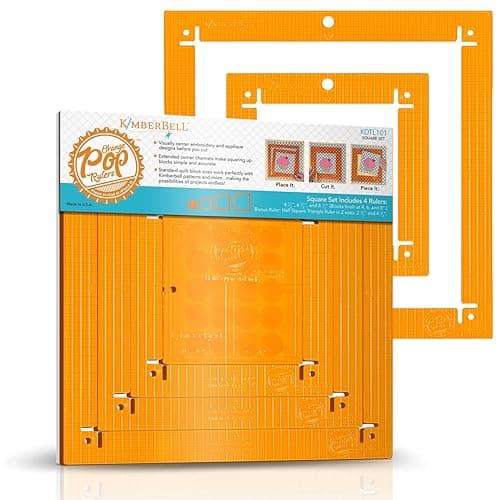 Kimberbell Orange Pop Quilting Rulers Square Set of 4 Quilt Rulers for Cutting Quilt Blocks NonSlip Bonus Half Square Triangle Ruler in Two Sizes