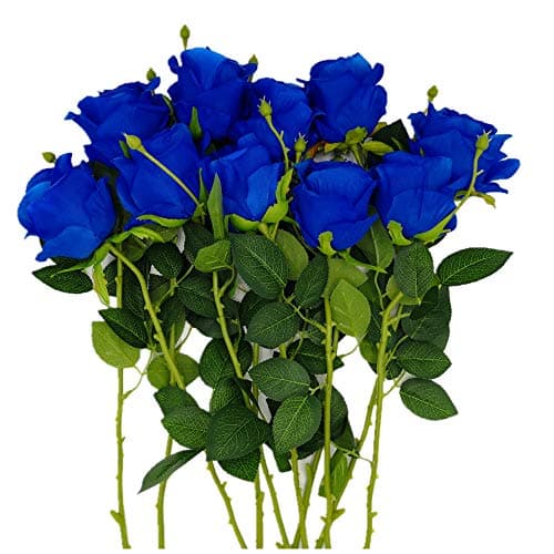 AnotherGifts 10pcs Artificial Silk Flowers Fake Rose Flower Long Stems Bouquet for Arrangement Wedding Centerpiece Party Home Kitchen Decor (Royal Blue)