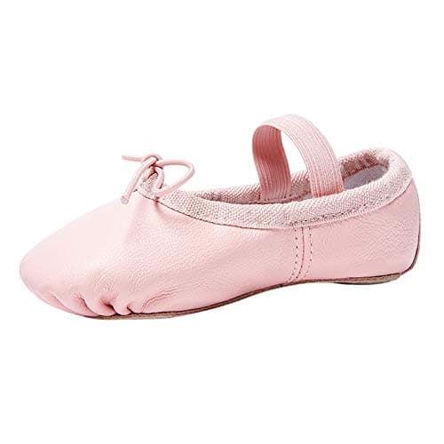 Stelle Ballet Shoes for Girls Toddler Genuine Leather Ballet Dance Slippers for Toddler/Little/Big Kids/Boys(8MT, Pink,with Tie)