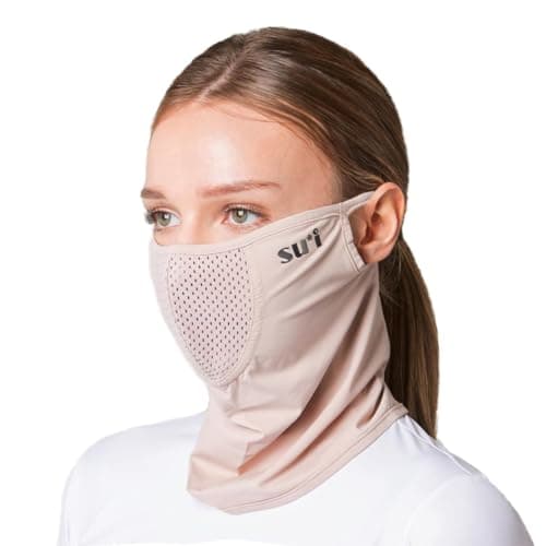 SUIGOLF KOREA UV Sun Protection Balaclava Half Face Mask - For Hiking, Running, Cycling & Outdoor Sports (Type E) (US, Alpha, Medium, Beige)