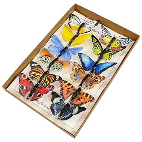 Berfutall-Artificial Feather 3D Butterfly Party Decorations Set of 12 with Clip 12 Color Ornaments for Christmas Tree
