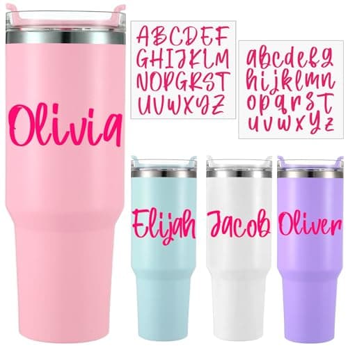 Humyoun 6 Sheets UV DTF Cup Wrap Name Stickers for Water Bottles Waterproof Custom Vinyl Decals Personalized Lettering Gift Stickers for 14-40oz Tumbler Cups Mugs DIY Craft (Rose Red)