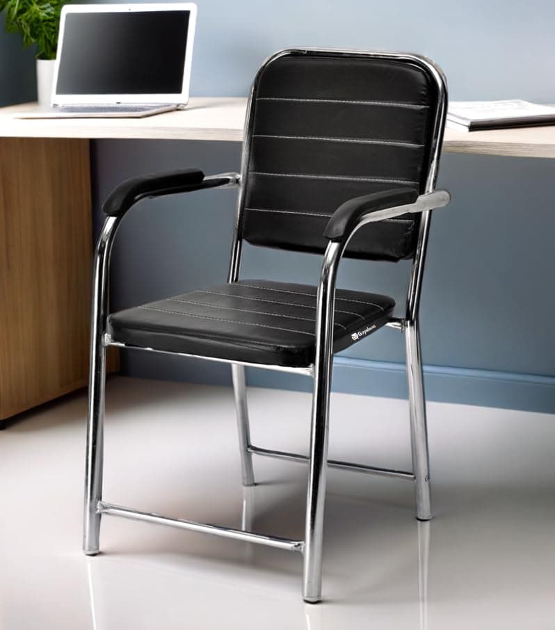 GOYALSON Office Chair Visitor with arm Rest with Steel Frame and Cushioned seat Back Chair Without Wheels Chair (1, Black, Heavy 4)