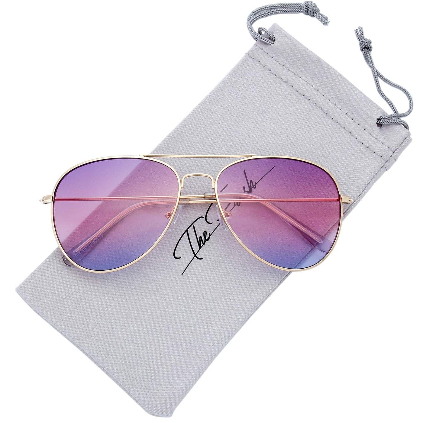 The Fresh Classic Metal Frame Oceanic Color Lens Aviator Sunglasses with Gift Box (Gold, Purple/Blue)