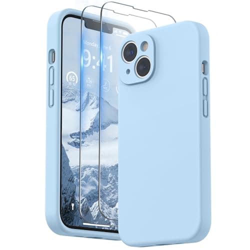 SURPHY Compatible with iPhone 14 Case with Screen Protector Camera Protection Soft Microfiber Lining Liquid Silicone Phone Case 61 inch 2022 Light Blue