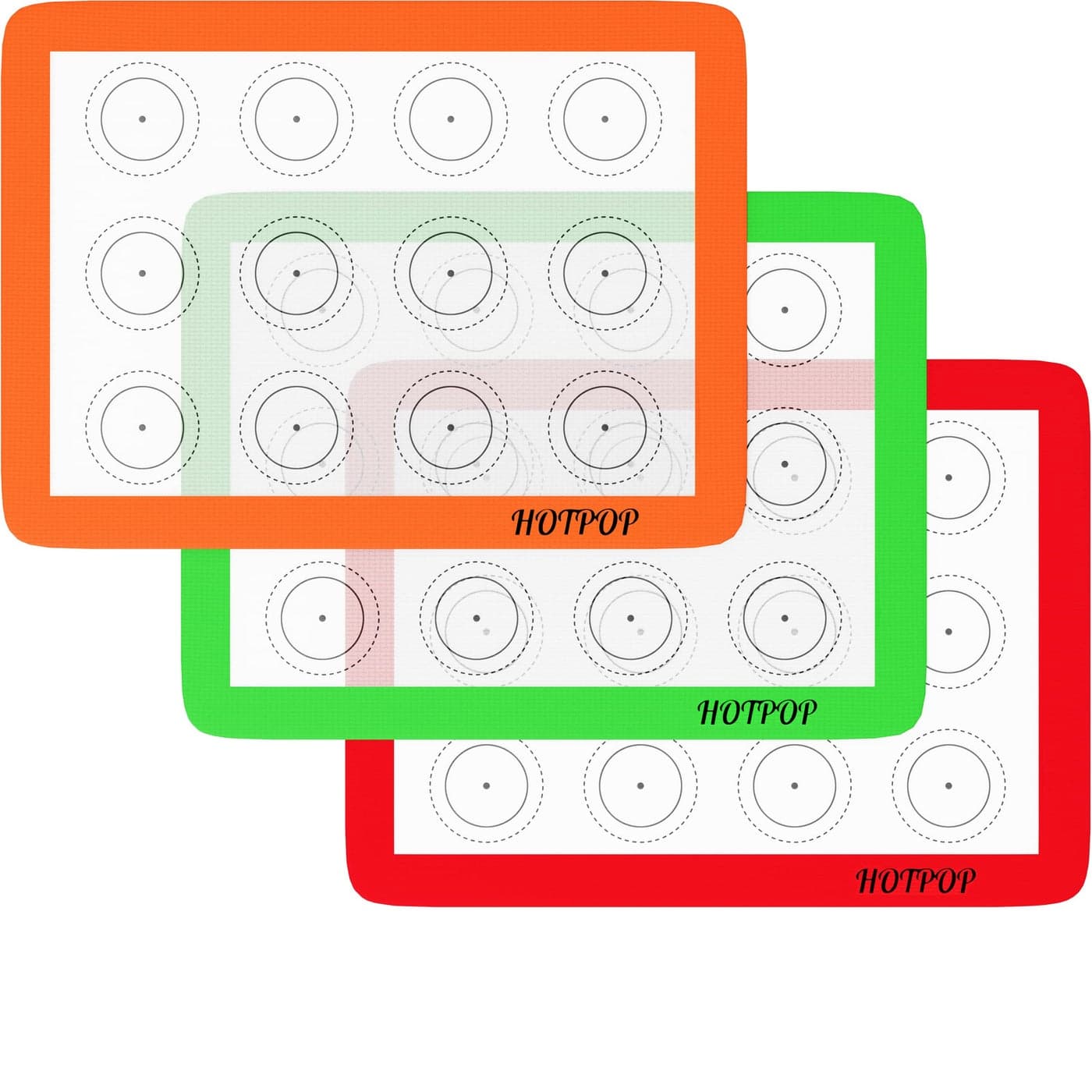 HOTPOP Silicone Baking Mats 075mm NonStick Silicone Sheets for Bake Pans and Rolling with Outlines for Pastries Silicone Baking Sheet MacaronPastryCookieBunBread Making 3 QUARTER SIZE