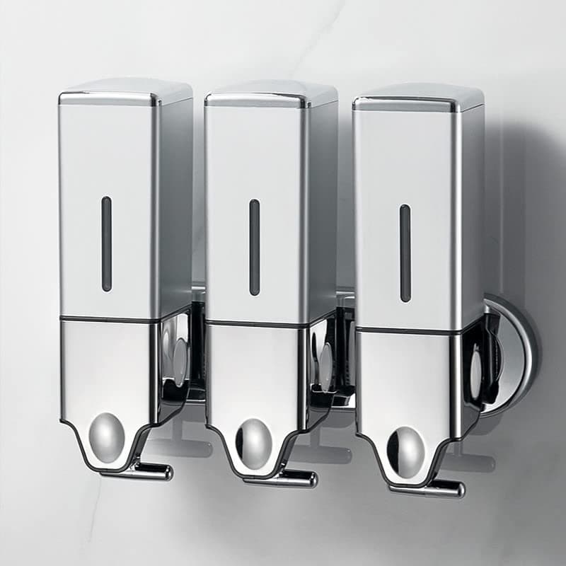 NoDrill 3 Pack 500ml Wall Mounted Soap Dispenser for Bathroom and Kitchen Shampoo and Conditioner Dispenser Drill Free with AdhesiveSquareSilve