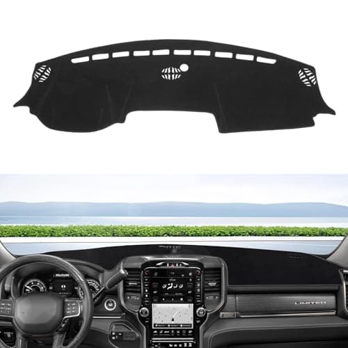KUST Car Dash Cover for Dodge RAM 1500 2500 3500 2019-2024 2025 2026 Non-Slip Interior for Dodge RAM Accessories Center Console Dash Cover Custom Fit Dash Mat Sunshade Windshield Glare Black