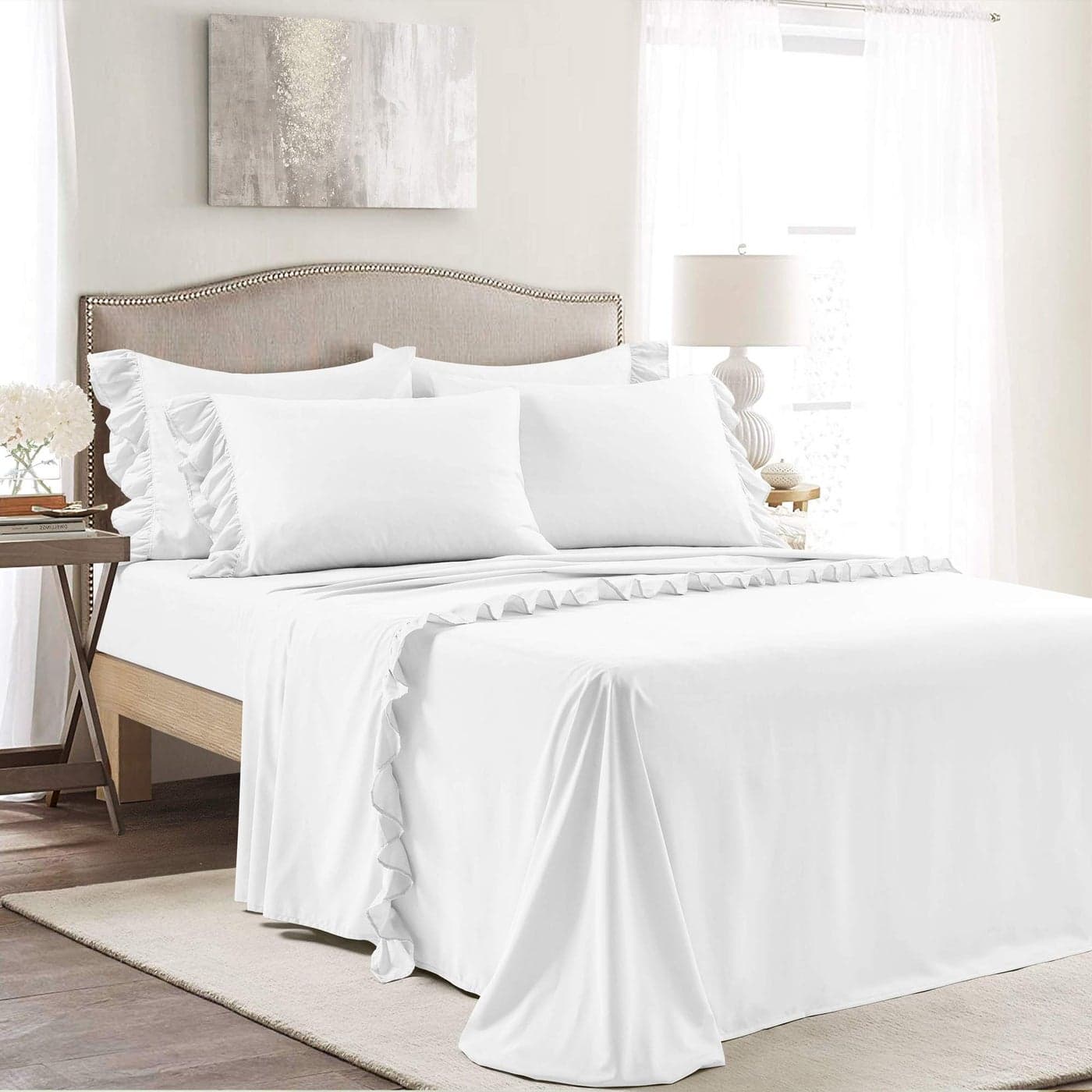 Lush Decor Reyna Ruffle Sheet Set 6 Piece Set Queen White Queen Sheets White Bed Sheets Queen Size Bed Sheet Set Coquette Bedroom Decor