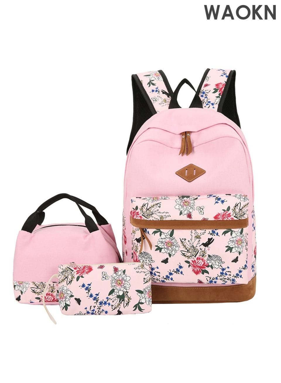 School Backpacks for Teen Girls and boys , 3 In 1 School Bookbags Set , Lunch Bag Pencil Case , Travel Lightweight Daypack Kids' School Bag , Floral Backpack Set , breathable and wear-resistant , unisex , pink .