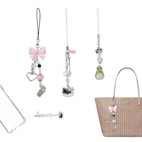 ZORBES® 3 Pcs Butterfly Pendant Y2k Phone Charms Keychain Bag Strap Cool Cellphone Lanyard Keyrings Jewelry for Girls