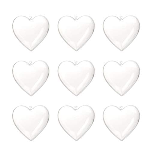 LUOEM 10pcs Clear Plastic Acrylic Fillable Hearts Shape Box DIY Craft Hanging Ornament for Wedding Engagement Anniversary Party Decor