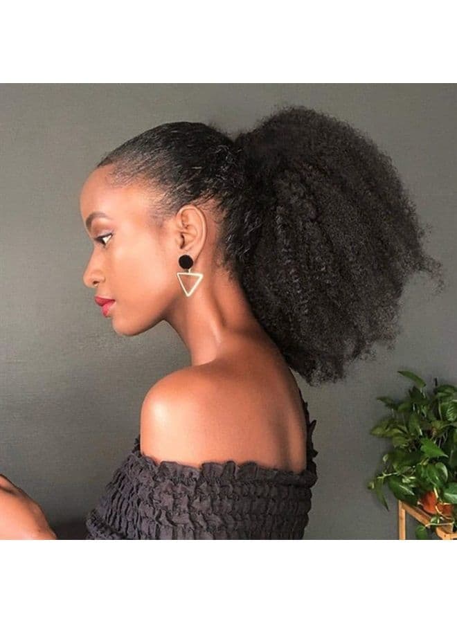 Afro Puff Drawstring Ponytail Human Hair Bun For Black Women 150% Density 10A Brazilian Virgin Human Hair Afro Kinky Curly Clip In Ponytail Extension Human Hair Pieces 150g Natural Color 16inch