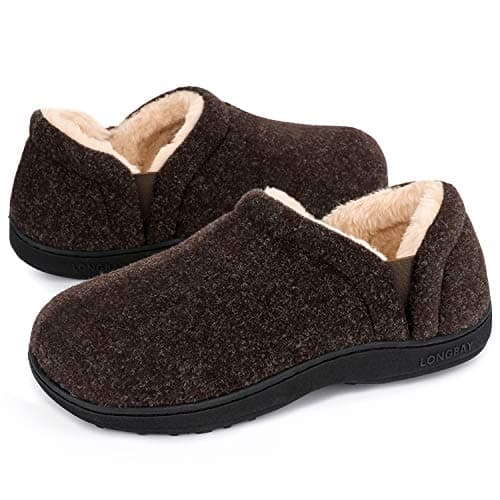 LongBay Men's Slippers Warm Bedroom Memory Foam House Shoes Slip-On for Indoor Outdoor Winter (Coffee, 7-8)