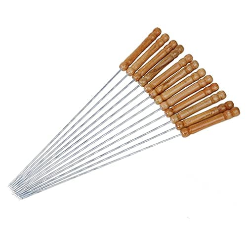 Dashing Fabrics Stainless Steel Barbeque Skewers Round/Square BBQ Skewers Set with Wooden Handle 3 mm Thick (14 inch - 4 pcs Stick)