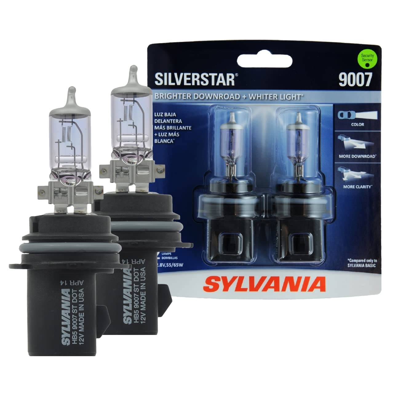 SYLVANIA 9007STBP2 9007 SilverStar High Performance Halogen Headlight Bulb High Beam Low Beam and Fog Replacement Bulb Brighter Downroad with Whiter Light Contains 2 Bulbs