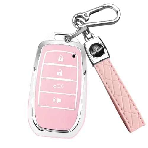 QBUC for Toyota Key Fob Cover with Keychain for Toyota Key fob case Fit for 20192024 Venza RAV4 Prime Land Cruiser Fortuner Grand Highlander Corolla Cross Hilux SPink
