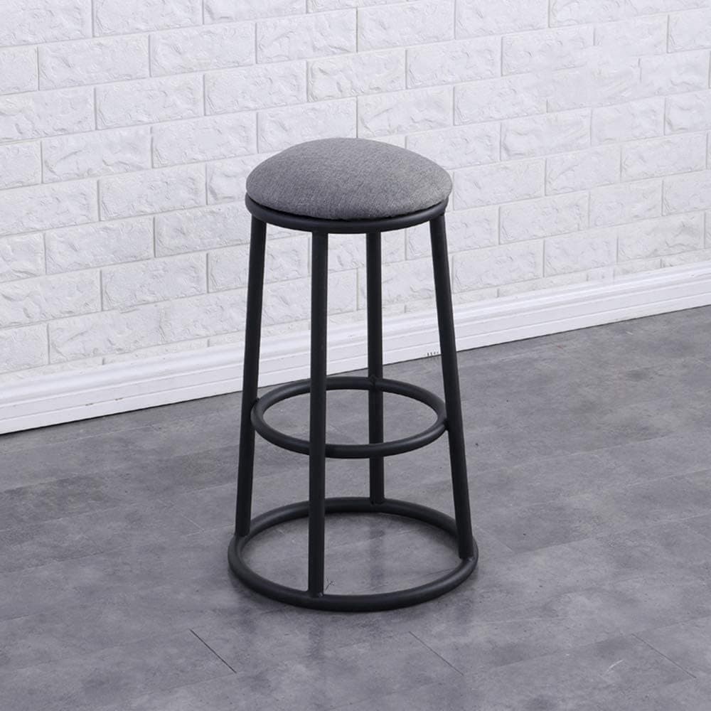 Indian Decor 45282 Breakfast StoolBar Stool High Chair with Round Cushion Kitchen Stool with Footrest Counter Stools Chairs Metal Legs CafePub Stool Black Frame Grey Cushion seat