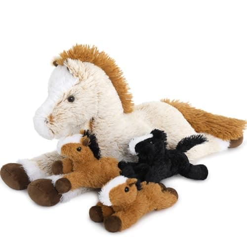 Tezituor 4Pcs Horse Stuffed Animal Set 21inches Large Stuffed Mommy Horse with 4 Babies Pony Toys Brown Stuffed Pony Plush Pillow for Boys Girls Birthday Easter Gift Decoration