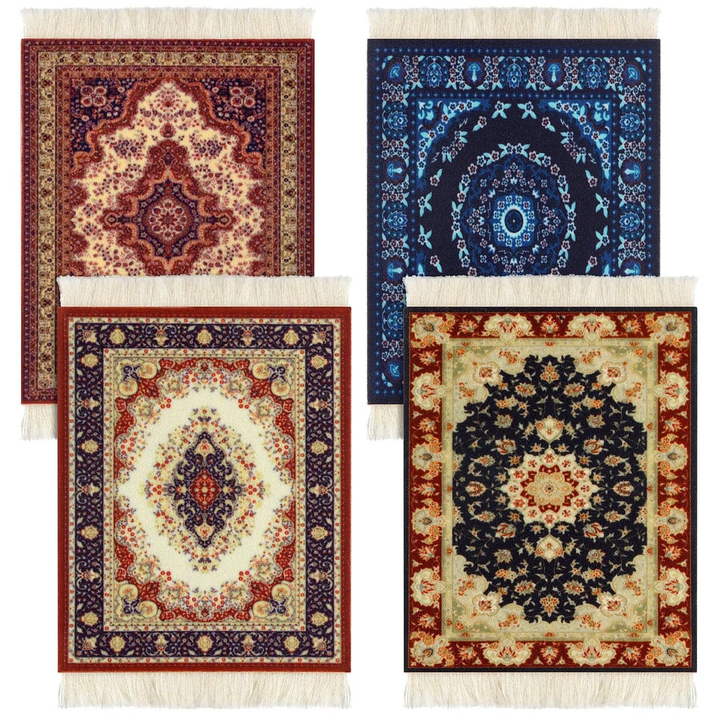 4 Pieces Rug Table Coasters Table Drink Holders Oriental Design Fabric Carpet Drink Mats Oriental Design Fabric Elegant Carpets Kitchen and Bar Mats for Home OfficeSquareClassic Pattern