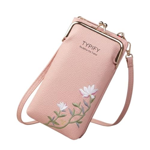 TYPIFY Women’s Sling Bag – Stylish PU Leather Crossbody Bag with Floral Embroidery | Adjustable Strap | Mobile Pouch for Casual, Travel, Shopping & Party Use | Gift for Her (Pink)