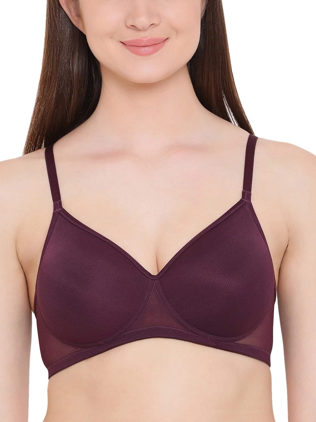 Clovia Women's Powernet Solid Padded Full Cup Wire Free T-Shirt Bra (BR1480P12_Dark Purple_32B)