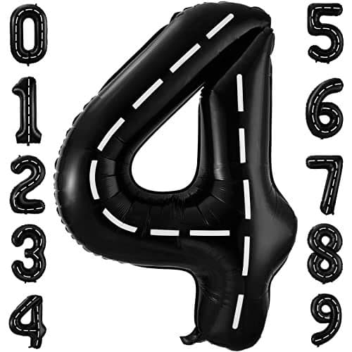 Race Car Number 4 Balloons40 Inch Racing Car 4 Birthday Balloons Two Fast Balloon Race Track Black 4 Balloon Number for Cars Theme Birthday Party