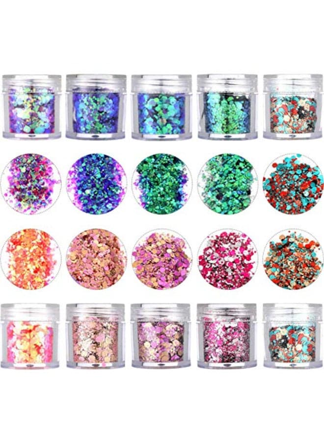 Onwon 10 Boxes Chunky Glitter Makeup Set Colorful Mixed Cosmetic Glitters Flakes for Eye Shadow Body Nail Face Lips Hair Iridescent Flakes Cosmetic Paillette Sparkles Slime Supplies Powder Sequins