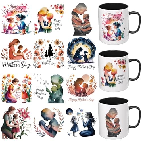 DORSBABY UV DTF Cup Wrap Transfer Stickers for Tumblers and Glasses 12 Sheets Happy Mothers Day Rub On Decals for Cups Mugs Water Bottles Smooth Application for Clear and Frosted Surfaces
