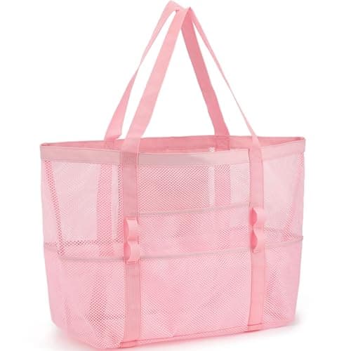 GYEUKHAM Mesh Beach Bag for Women SandResistant Pool Tote 9 Pockets 1 Inner Zip Foldable Family Travel Essentials