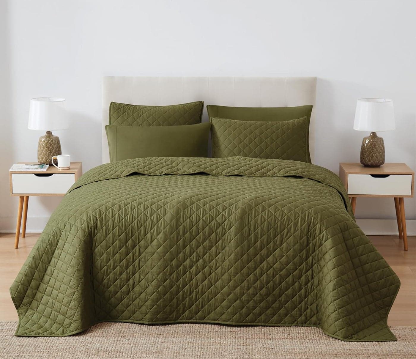 CANNON Solid Oversized Percale Olive Green FullQueen 3 Piece Quilt Set